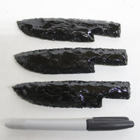 3 Obsidian Ornamental Knife Blades  #2118  Mountain Man Knife