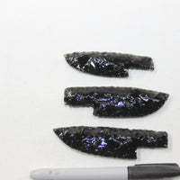 3 Small Obsidian Ornamental Knife Blades  #4424  Mountain Man Knife