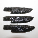 3 Obsidian Ornamental Knife Blades  #7816  Mountain Man Knife