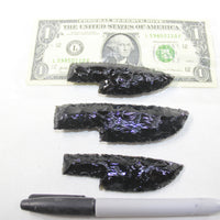 3 Small Obsidian Ornamental Knife Blades  #5524  Mountain Man Knife