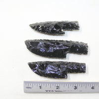 3 Small Obsidian Ornamental Knife Blades  #5524  Mountain Man Knife