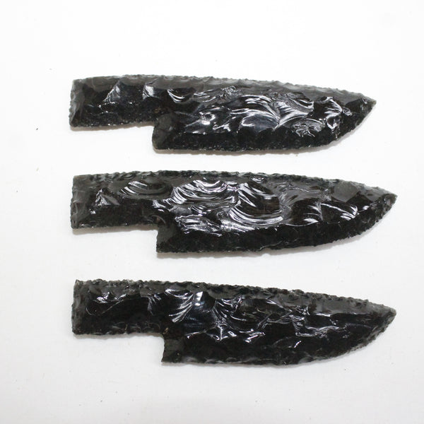 3 Obsidian Ornamental Knife Blades  #4918  Mountain Man Knife