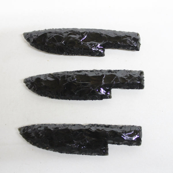 3 Obsidian Ornamental Knife Blades  #1018  Mountain Man Knife