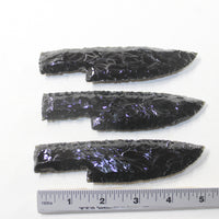 3 Obsidian Ornamental Knife Blades  #512d  Mountain Man Knife