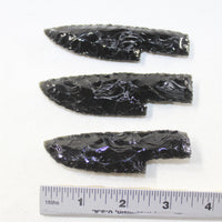 3 Small Obsidian Ornamental Knife Blades  #0323  Mountain Man Knife