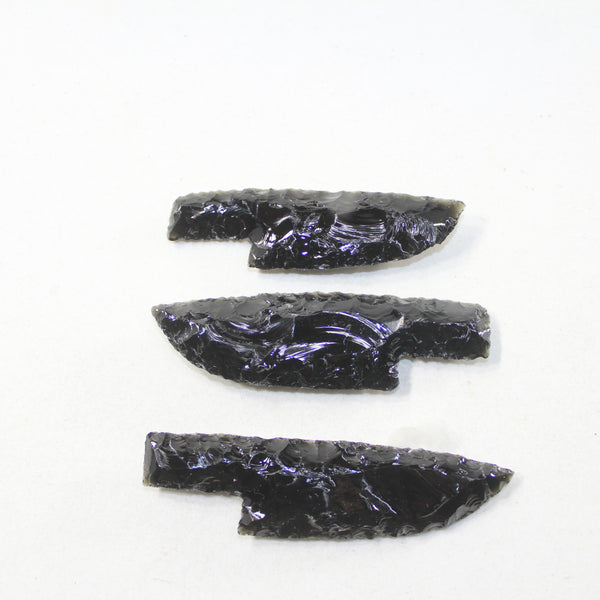 3 Small Obsidian Ornamental Knife Blades  #4424  Mountain Man Knife