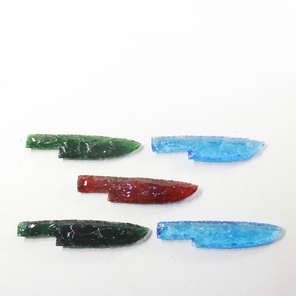 5 Glass Ornamental Knife Blades  #682d  Mountain Man Knife